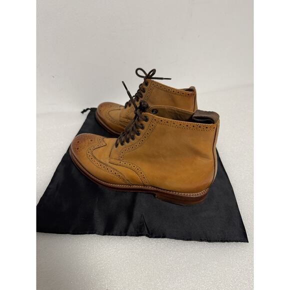 Grenson Brogue Boots Mens Size 9.5 G Tan Leather Wingtip England Dress Shoes - Picture 5 of 12